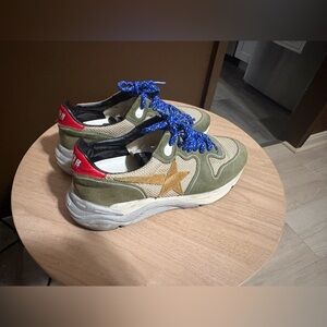 Authentic Golden Goose Olive, Tan & Blue Sneakers